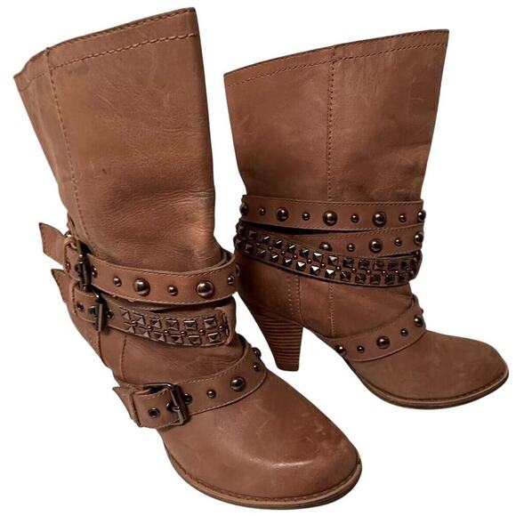 Naughty Monkey Women’s Civil Code Grey Leather Studded Buckle Boots Sz. 8 - Picture 7 of 11